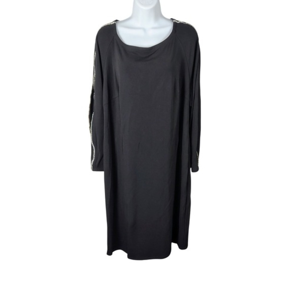 Onyx Nite Wendye Chaitin Black Rhinestone Pearl Sleeve Shift Dress 16 USA‎ dark - Picture 7 of 10